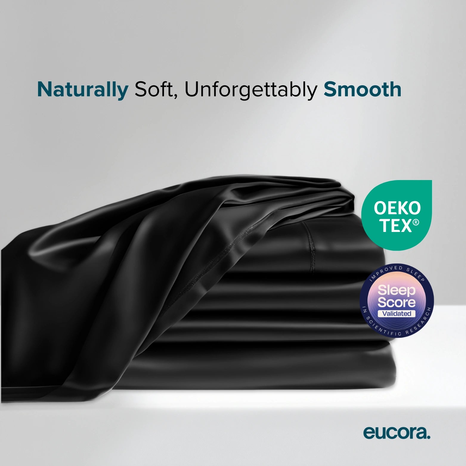 Charcoal eucalyptus-infused bamboo bed sheets by Eucora, designed for cool, breathable sleep and a luxurious, contemporary bedroom look.